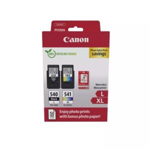 Ink Canon PG-540L CL-541XL Value Pack High Yield Black and Colour and 50s 4″x6″ (5224B007) (5224B012)