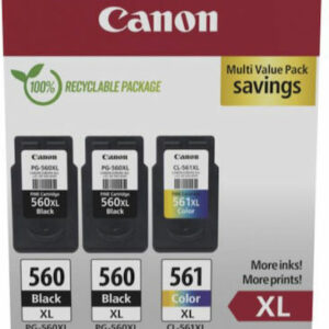 Canon 2x PG-560XL / 1x CL-561XL Γνήσιο Πακέτο 3 Μελανιών Εκτυπωτή InkJet Μαύρο / Πολλαπλό (Color) (3712C009)