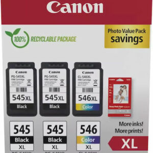 ORIGINAL Canon PG-545XL x2/CL-546XL Photo Value Pack με 3 Μελάνια Εκτυπωτή InkJet Photo Μαύρο / Πολλαπλό (Color) (8286B015)