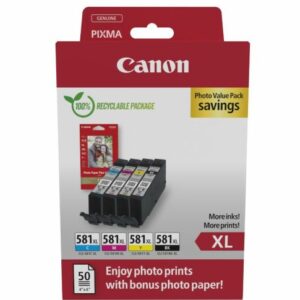 Canon CLI-581XL Γνήσιο Photo Value Pack με 4 Μελάνια Εκτυπωτή InkJet Κίτρινο / Κυανό / Ματζέντα / Μαύρο (2052C006)