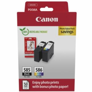 Canon PG-585 / CL-586 Black And Tri-Colour & Photo Paper Value Pack - (6205C004)