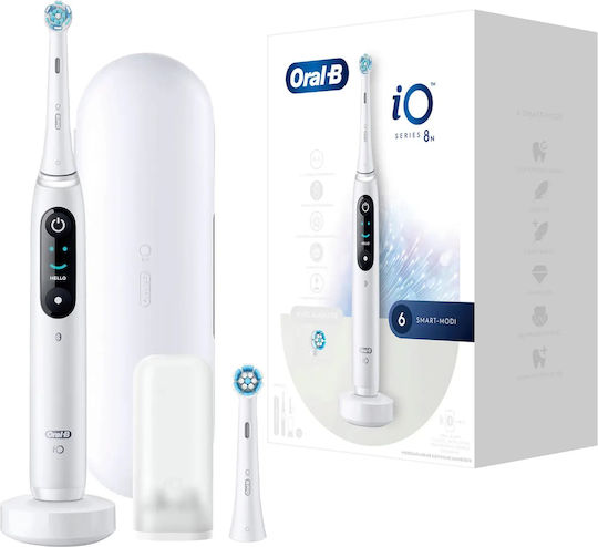 Oral-B iO Series 8N Ηλεκτρική Οδοντόβουρτσα με Χρονομετρητή, Αισθητήρα Πίεσης και Θήκη Ταξιδίου White Alabaster (408543)