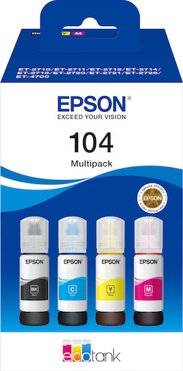 Epson 104 Γνήσιο Πακέτο 4 Μελανιών Εκτυπωτή InkJet Κίτρινο / Κυανό / Ματζέντα / Μαύρο (C13T00P640)